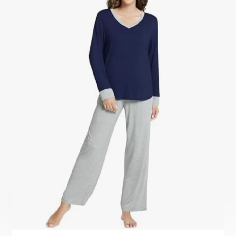 Nachila Bamboo Pajama Set V-Neck Long Sleeve Sleepwear Size Small